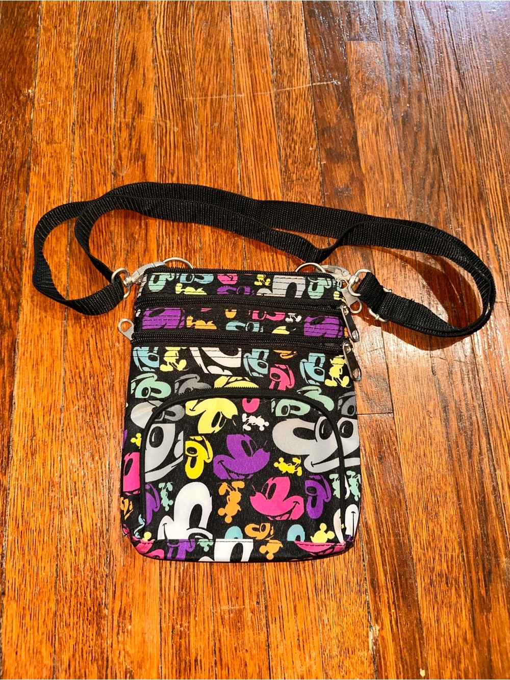 Disney Parks Black Nylon Mickey Mouse Pop Art Colorful Crossbody Bag